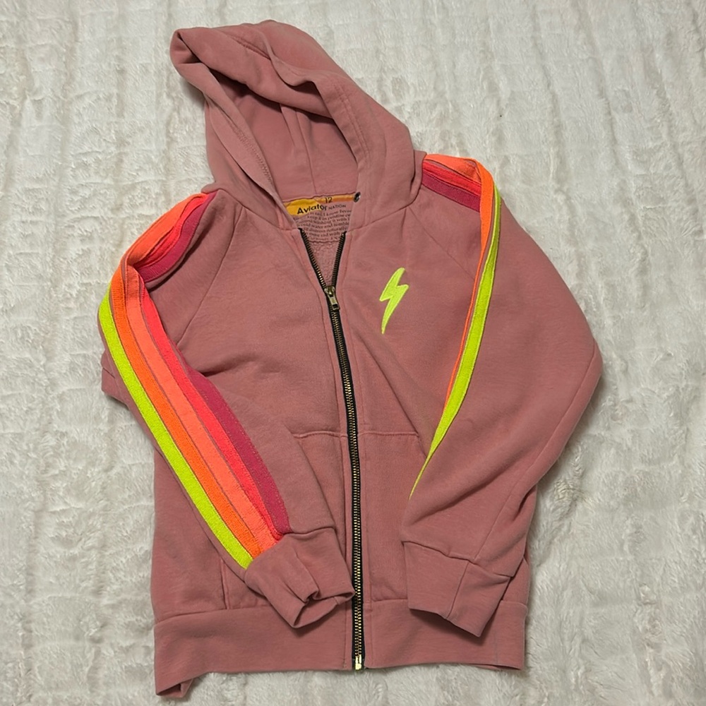 Kids pink aviator nation zip up hoodie